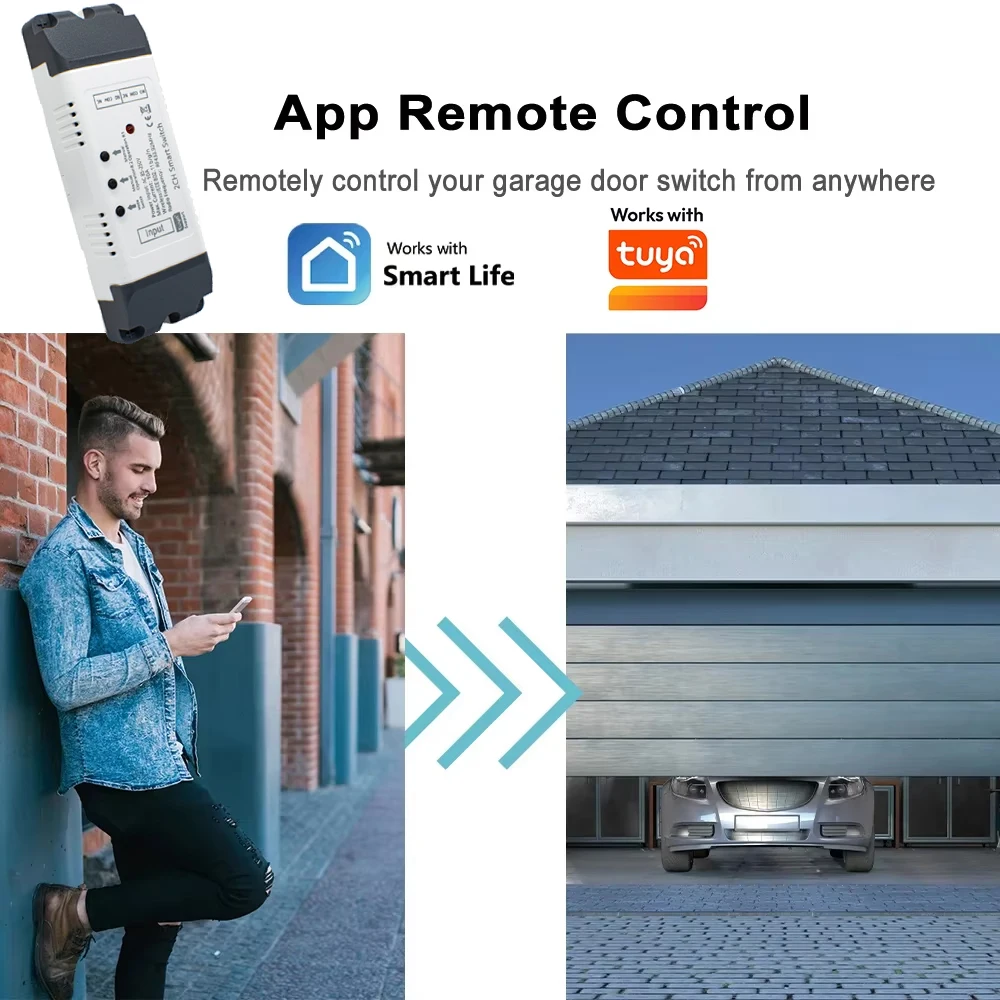 3PCS 2CH WiFi Smart Relay Switch RF433MHz Dry Contact Controller 85-250V 7-32V Garage Door Access Control Module Works WithTuya