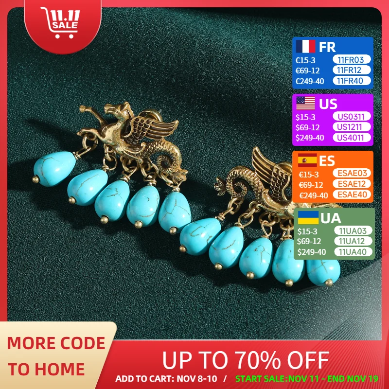 

Vintage Pegasus Turquoise Jewelry Earrings Drop Pendant Gold Color For Woman Antique Fashion Designed Special Gift New In 2025