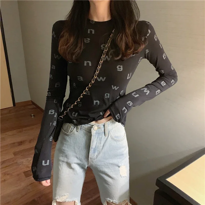 Meqeiss New Sexy Bodycon Long Sleeve T-shirt Tops for Woman 2022 Spring Summer Female Tee Designer Luxury Clothing Streetwear