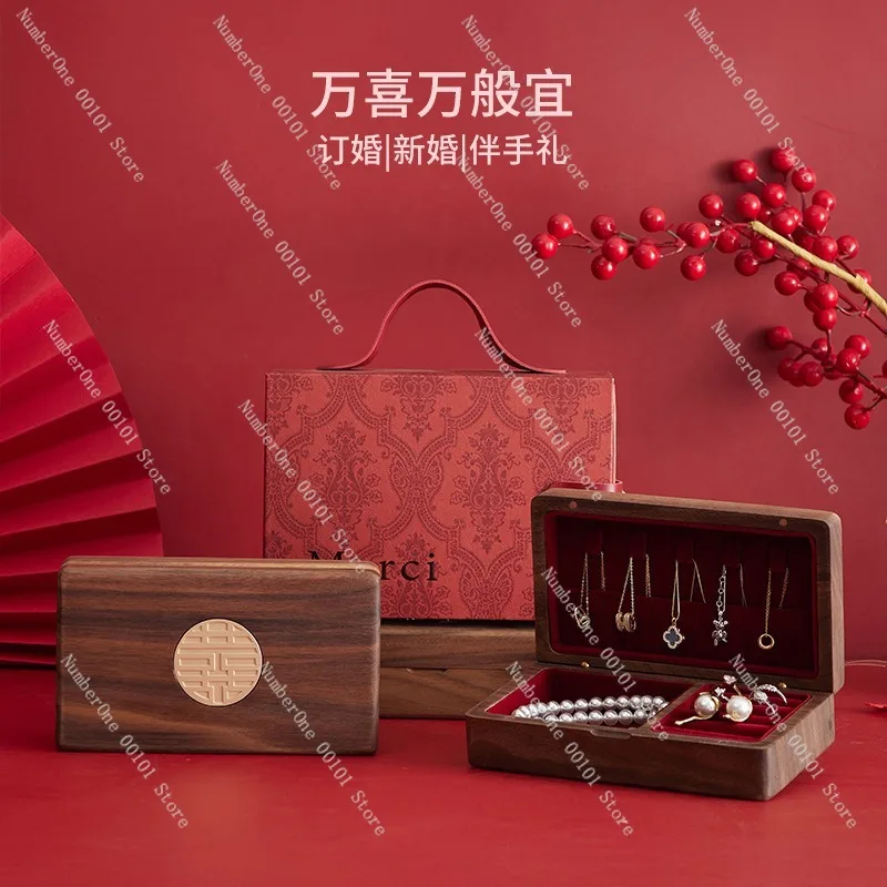 Black Walnut Jewelry Box Large Capacity Multi Layer Storage Organizer Luxury Necklace Ring Jewelry Case Portable Wooden Box
