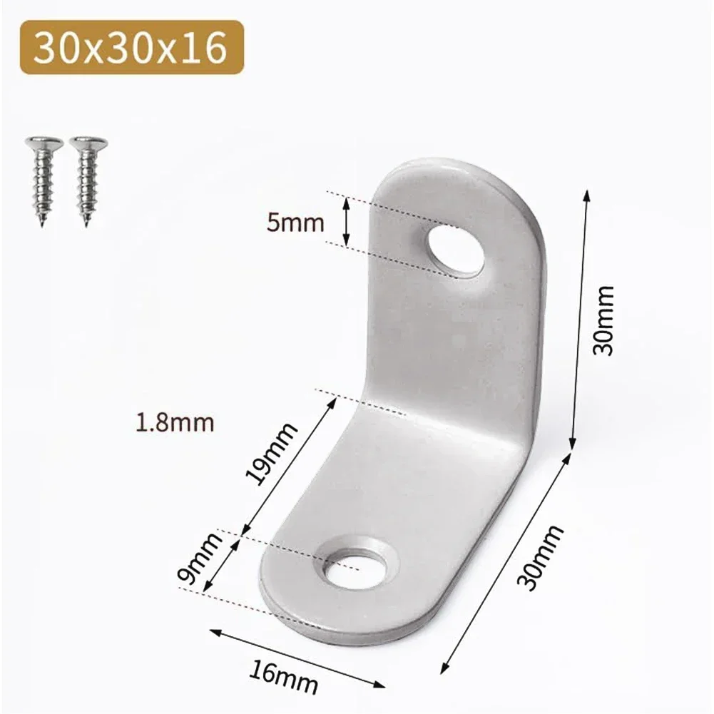 10pcs Stainless Steel Corner Brackets Right Angle L Shape Brace Bracket Furniture Hardware Cabinet Layer Board Support Holder