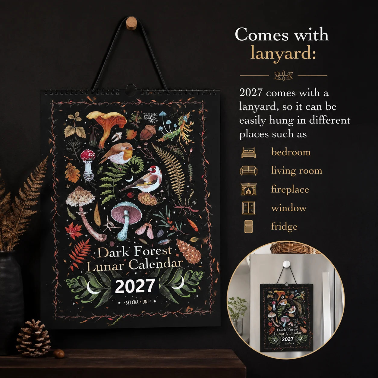 2027 Calendar Planner with 12 Original Illustrations Colourful Lunar Calendar with Lanyard For Home Office Desk Decor Gift Fun