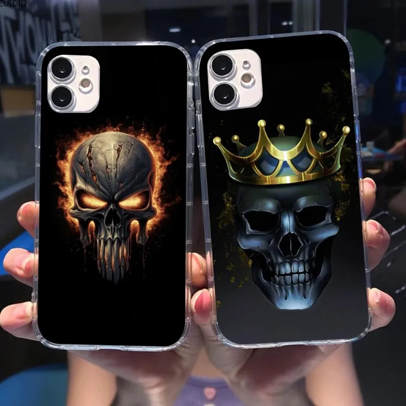 Fire Skull Head Smart Phone Case for iPhone 14 13 12 11 XS X 8 7 6 Plus Mini Pro Max SE 2022 Clear Phone Cover Funda