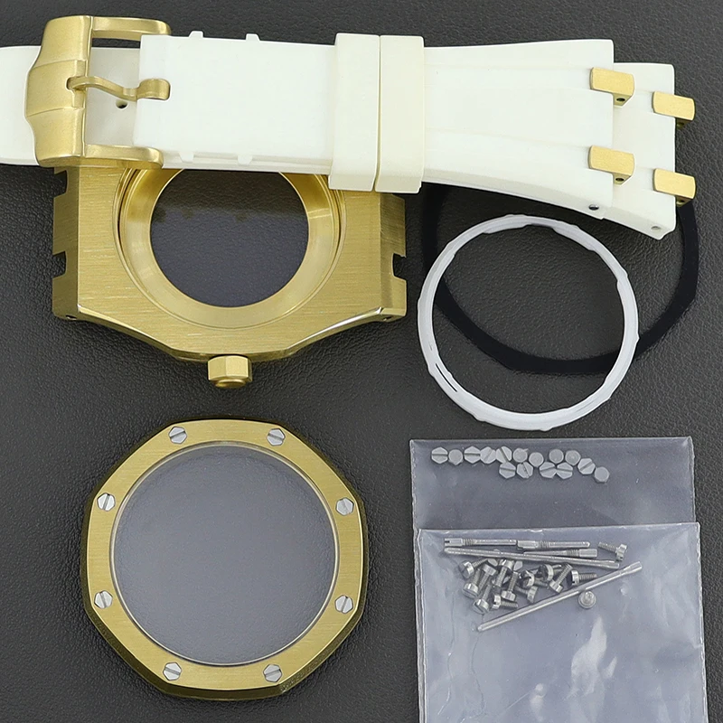 Reloj octagonal dorado para hombre, pulsera de goma, zafiro MOD para Oak Seiko NH35 NH36 NH34/38, 31,8mm, resistente al agua