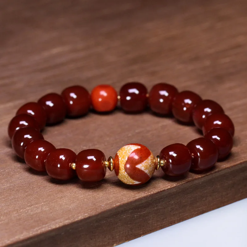 

Агат, старый красный плоть, тигровый зуб, Дзи, бусина, сахарный шарик, браслет для мужчин и женщин, 13X14 мм, модный, универсальный