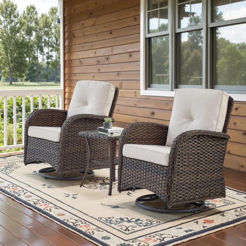 Patio Wicker Chairs Swivel Rocker - Outdoor Swivel Rocking Chairs Set of 2 with Rattan Side Table, Patio Swivel Glider Chair