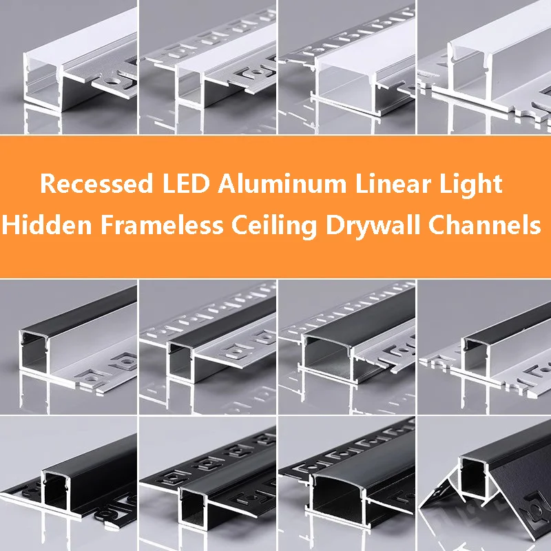 Recessed LED Aluminum Linear Light Hidden Frameless Ceiling Gypsum Drywall Channels Diffuser Wall Decor Embedded Bar Strip Light