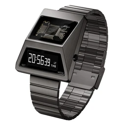 IB DESIGN Unique Metal Watches Digital Cyber Watches For Men Retro-futuristic Punk Style Fashion Led Electronic Watch S3000-C