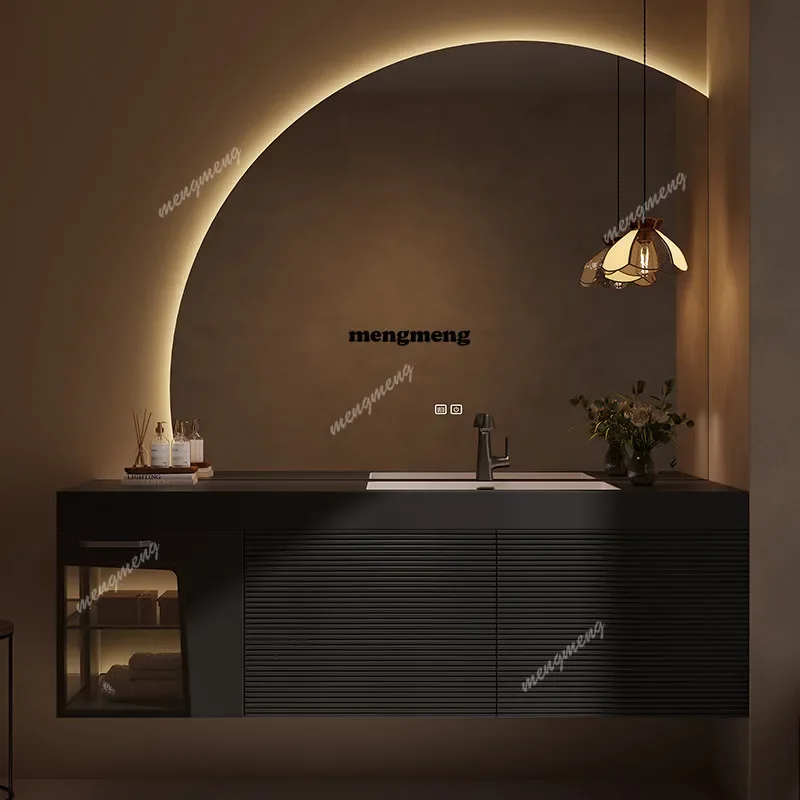 New design New Model for Home Improvement Oak Bathroom Vanity And Washbasin Combination Integrated Seamless Slab Stone Sink