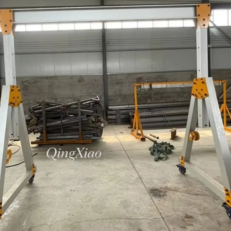 Lightweight Adjustable Aluminum Gantry Crane Portable Compact Layout Lockable Transport Wheels Storage For Raw Material Hoisting