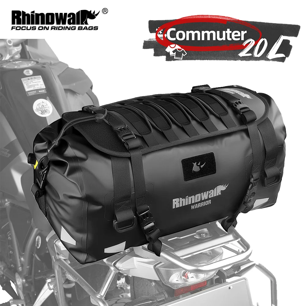 

Мотоциклетная седельная сумка Rhinowalk, водонепроницаемая сумка на хвост двигателя 20 л с расширительной панелью MOLLE, светоотражающий рюкзак для верховой езды