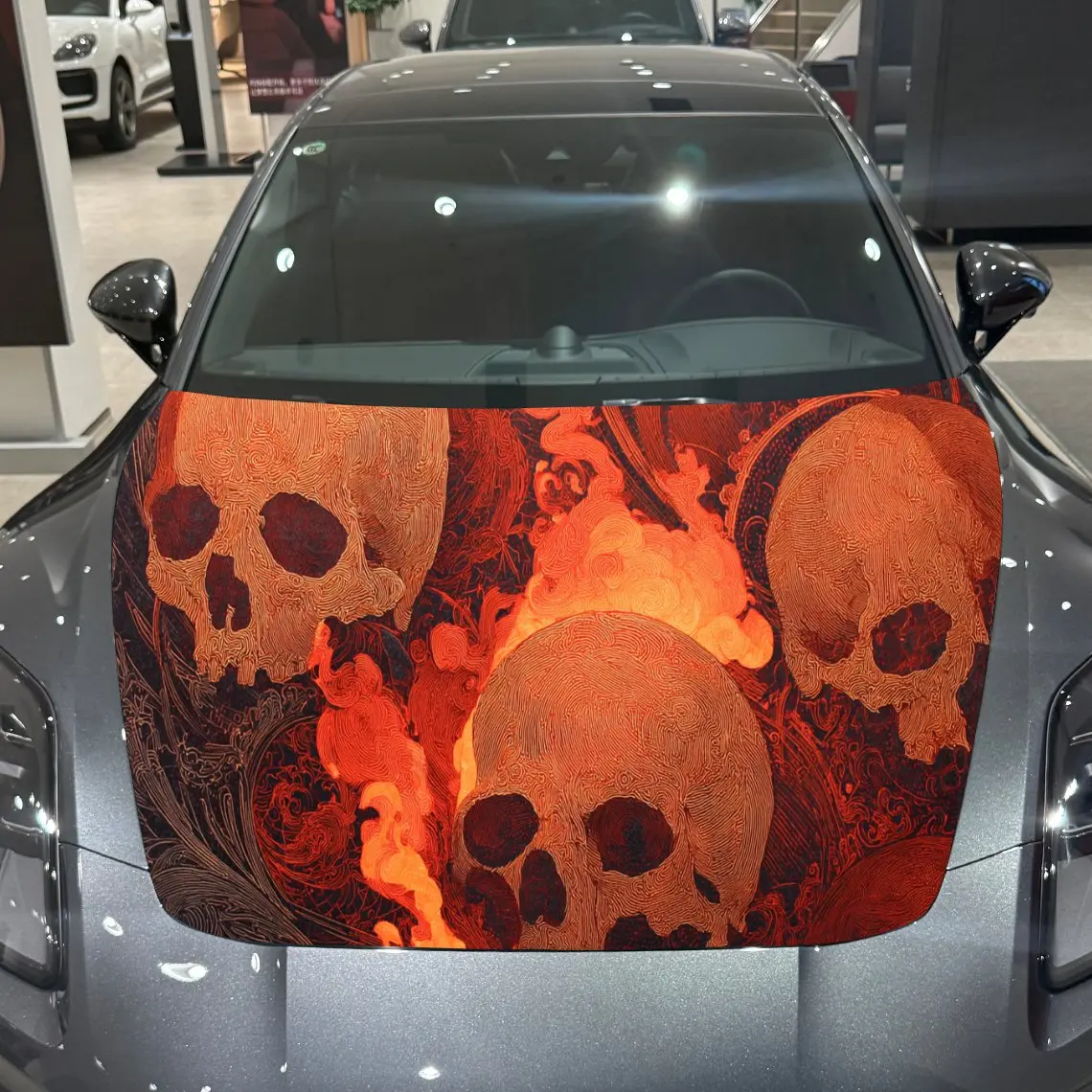

Sinister Flame Skeleton Car Hood Vinyl Stickers Car Surface Protection Decal Car Decoration Cover Vinyl Wraps Waterproof Self-ad