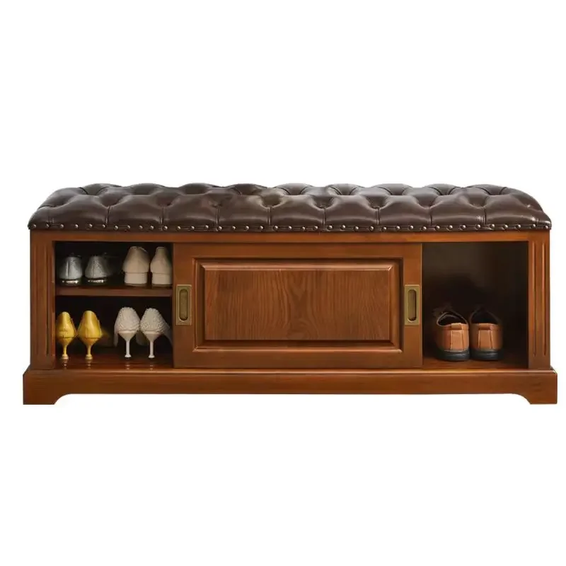 

Американский табурет для смены обуви из цельного дерева, кожаный европейский табурет для обуви, вход от двери до двери, мягкая сумка для хранения табурета для домашней двери