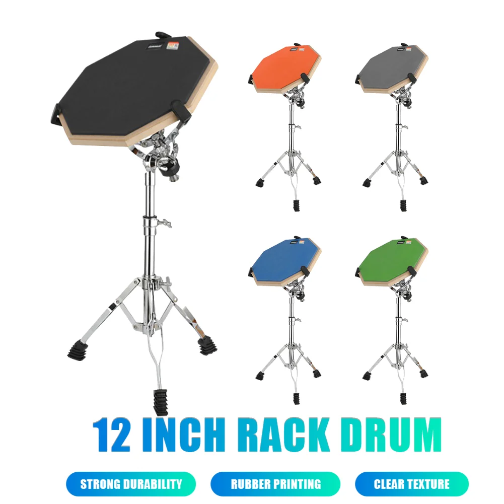 12-Inch Drum Pad Stand Kit Adjustable Double Sided Practice Drum Pad Stand Set 20-27in Height for Real Feel Practice Drumming