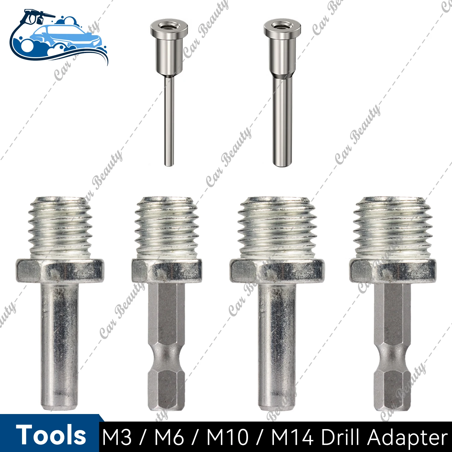 M3 M6 M10 M14 Hex Connecting Adapter Thread Conversion Rod Electric Drill Angle Grinder Screw For Backing Pad Polishing Disc