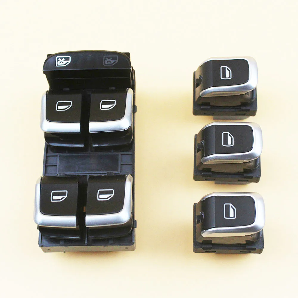 LARBLL Pack of 4  New Chrome Electronic Window Control Switch Button Set For AUDI A4 S4 B8 Q58 8KD959851A   8KD959855A