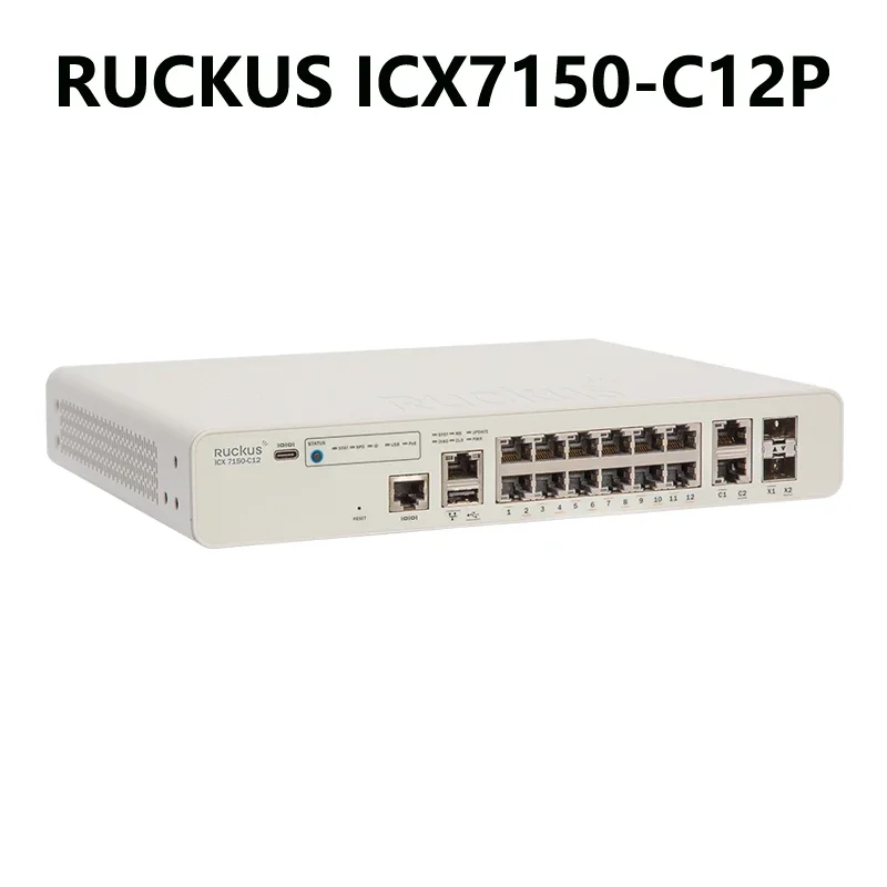 RUCKUS POE Switch ICX7150-C12P ICX7150-C12P-2X1G 12x10/100/1000 Mbps PoE+Ports 124W 2x1GbE Uplink/Stacking SFP/SFP+