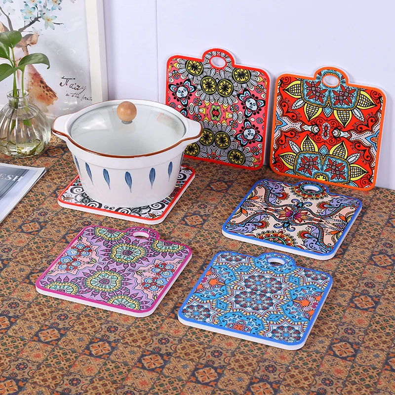 

4 X Bohemian Style Ceramic Insulation Pad Creative Square Perforated Pot Pad Southeast Asia Party Kitchens Diningtable Decor Mat