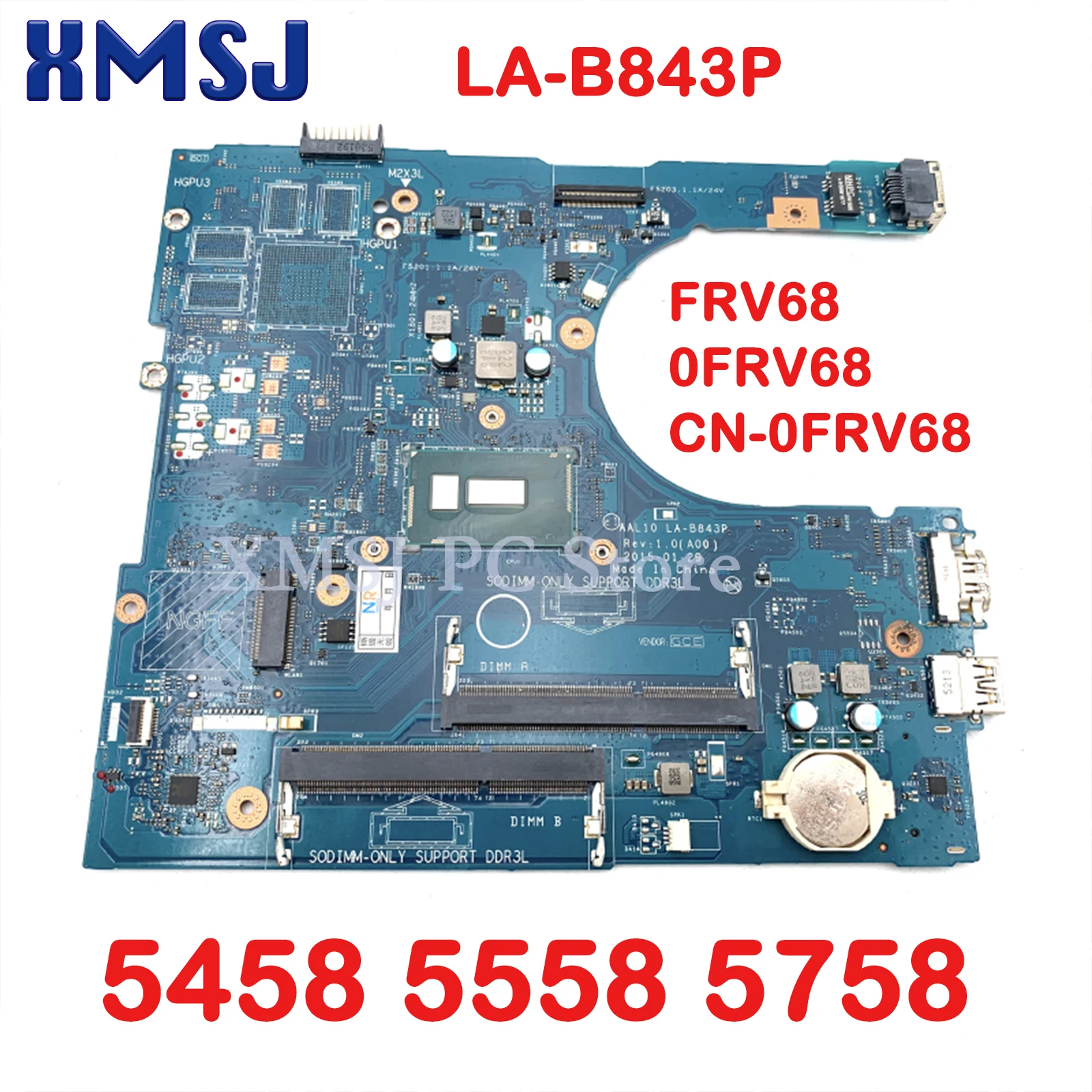 LZQLY For Dell Inspiron 5458 5558 5758 FRV68 0FRV68 CN-0FRV68 LA-B843P Laptop Motherboard I5-5200U CPU 2.2GHz DDR3L