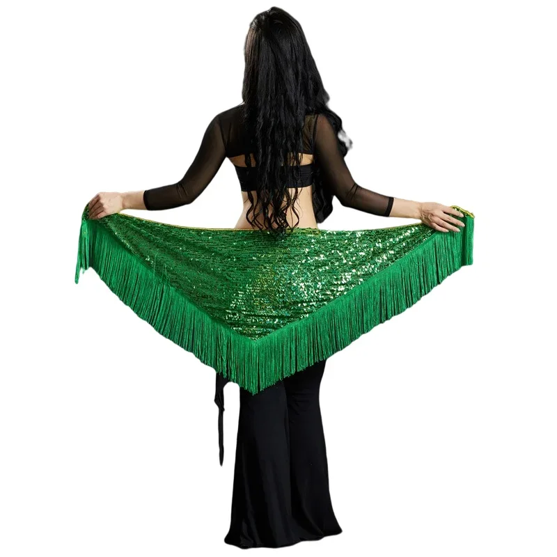 Bling Bling cekiny szydełka trójkątny szal Wrap Belly Dance chusta na biodra pas akcesoria do kostiumów stałe fioletowy niebieski czerwony darmowa wysyłka