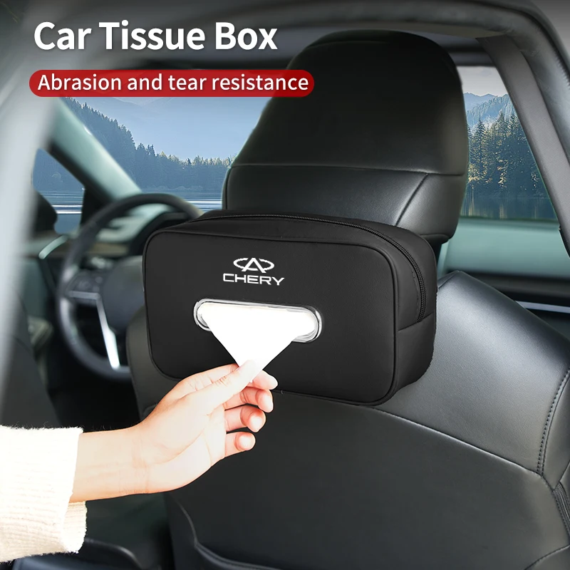 Car Mounted Tissue Box Leather Backrest Hanging Tissue Bag Accessories For Chery Tiggo 5 2 3 7 PRO 8 5X IQ QQ Fulwin Face 6