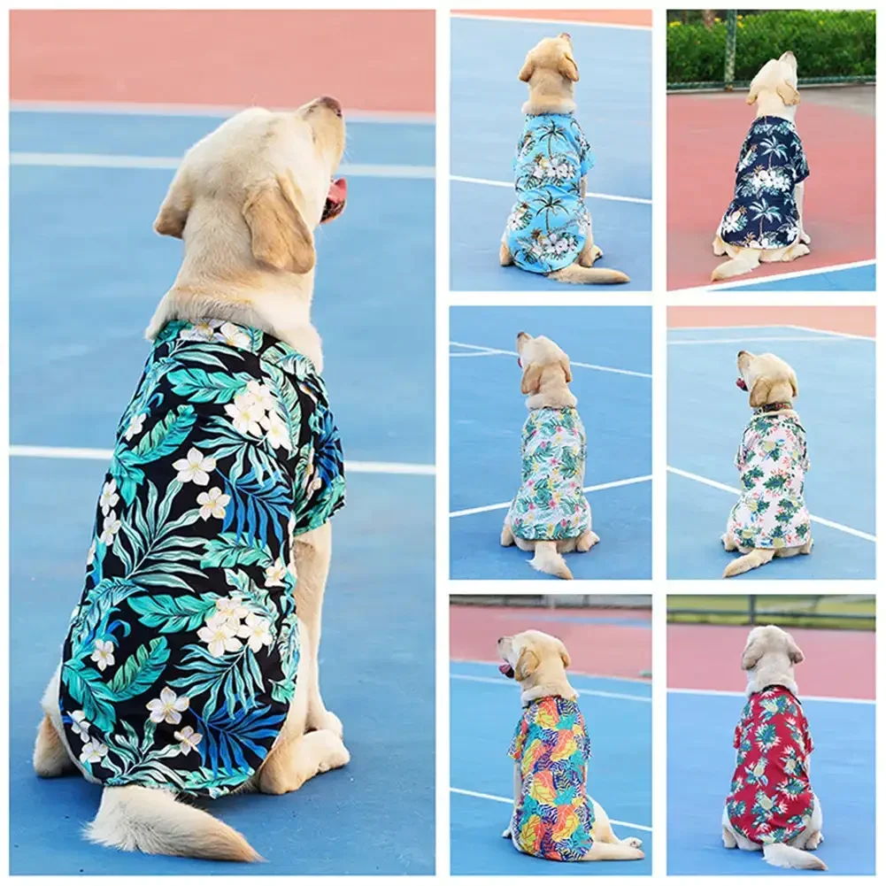 Small and Medium-sized Dog Beach Pineapple Shirt Hawaiian Pet Dog Cat Golden Retriever Spring and Summer Season Clothing