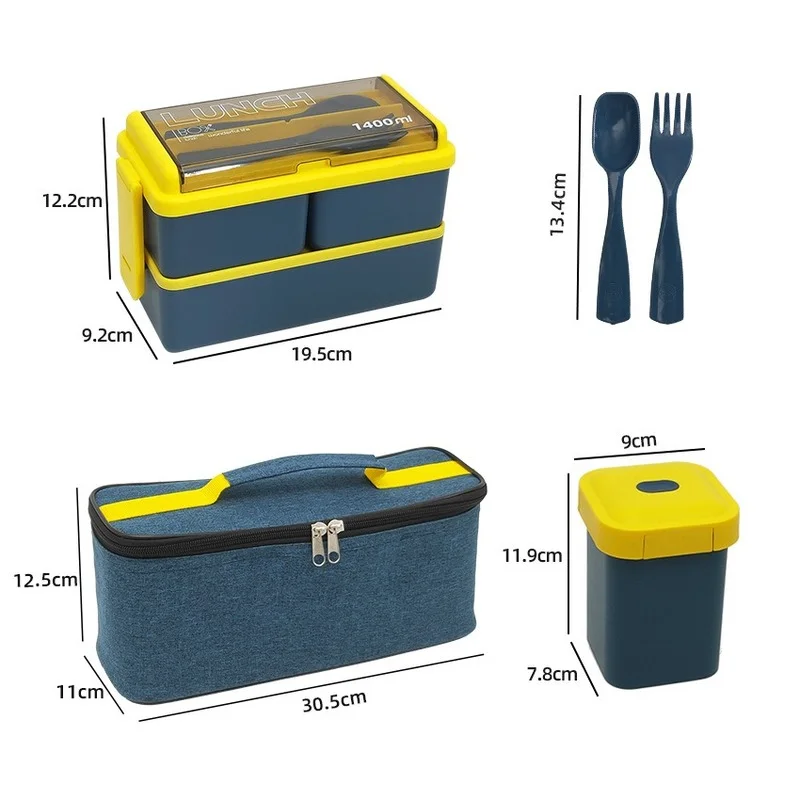 3Pcs/lot Japanese Lunch Box Lunch Bag Complete Kit Insulated Microwaveable Bento Box 2 Layers for Kids Student Adult Women Man