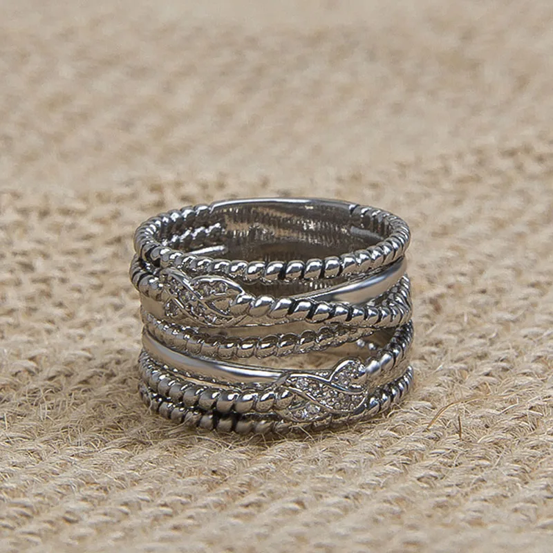 DY 925 Silver Double X Set Zircon Imitation Diamond Classic Button Thread Retro Cross X Ring