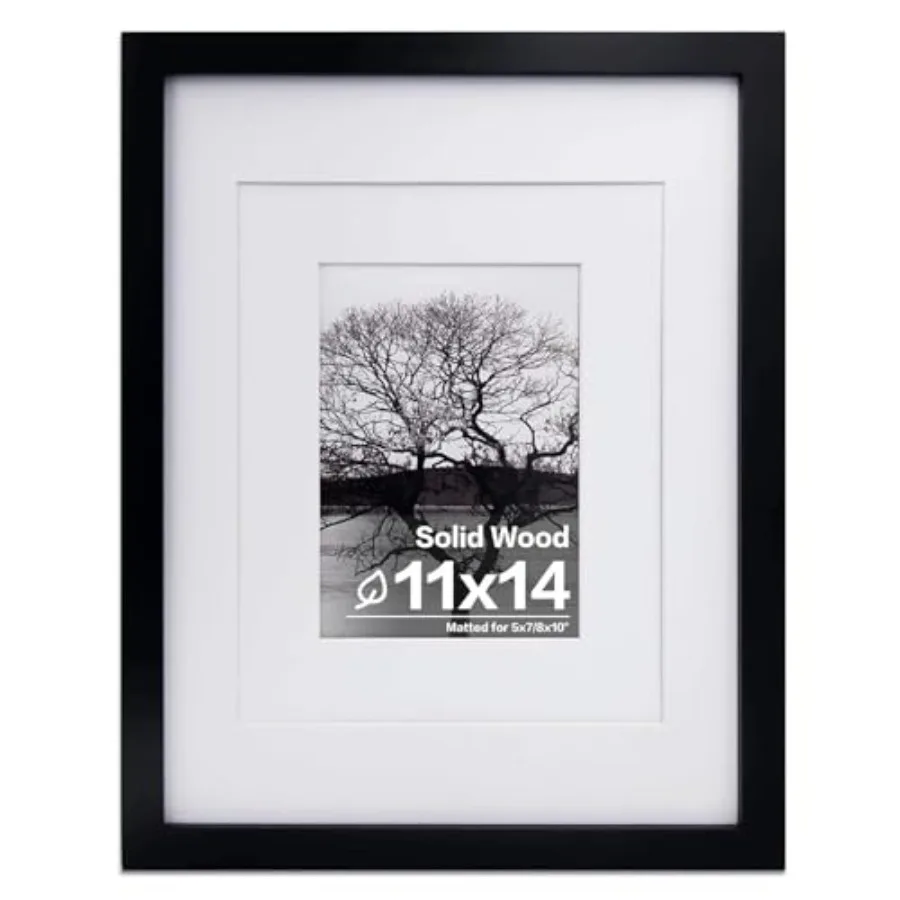 

11x14 Picture Frame - Photo Frame Made of Solid Wood Covered by Plexiglass for Table Top Display Pictures 5x7/8x10 with Mat or
