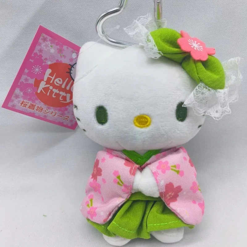 Sanrio Hello Kitty Matcha Kimono dentelle arc fleur de cerisier en peluche pendentif automobile intérieur voiture porte-clés sac à dos décoration cadeau