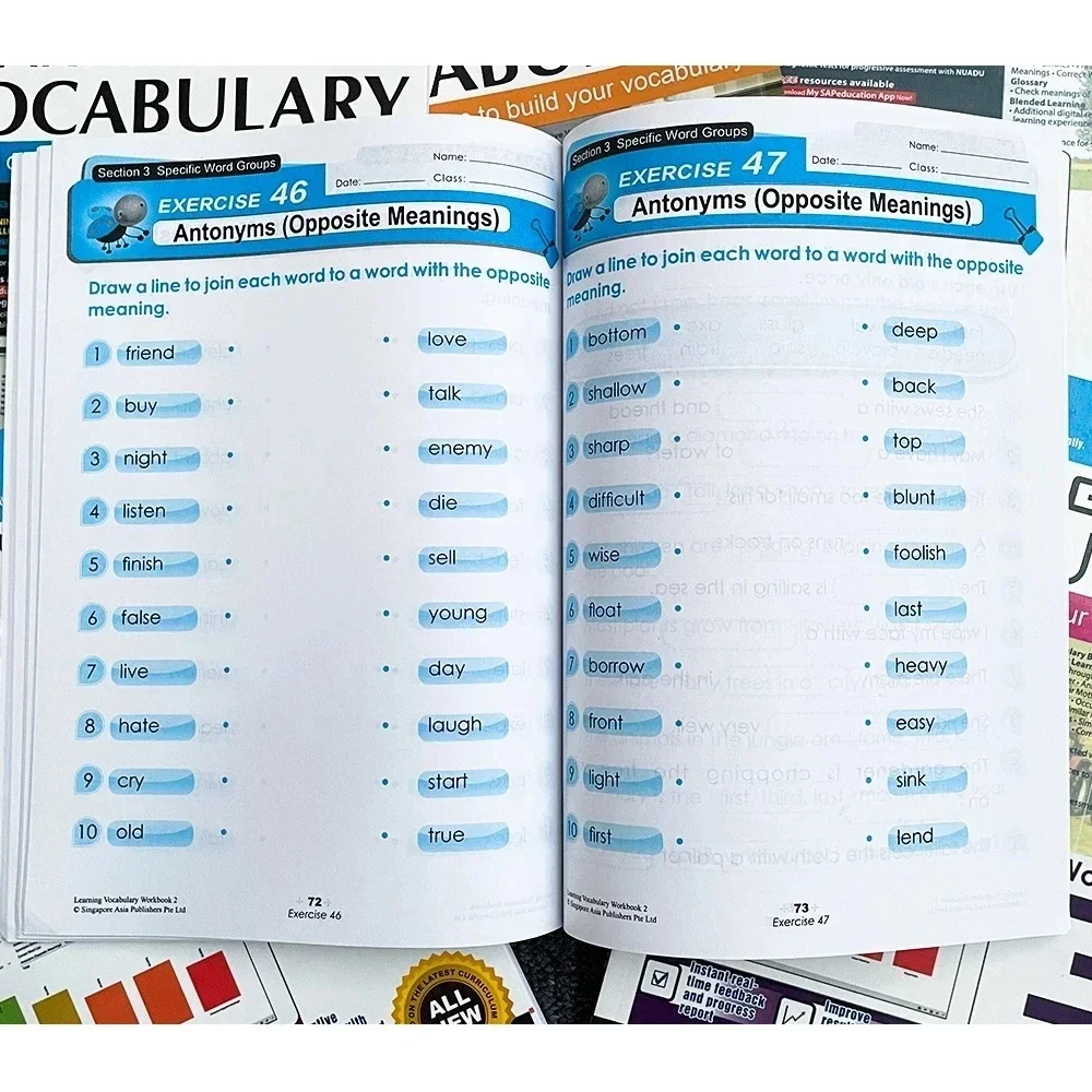 6 libri del vocabolario di Singapore di SAP Learning Vocabulary Libri di inglese di 1-6a elementare per 8-12 anni Libro educativo