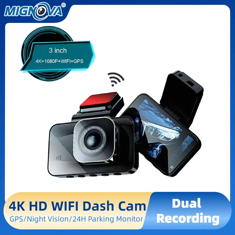 

Hidden Dash Cam 4K Car Camera 2 Channel Front and Rear View Car Mini DVR Video Recorder Built-In GPS WiFi 24H Parking Monitor
