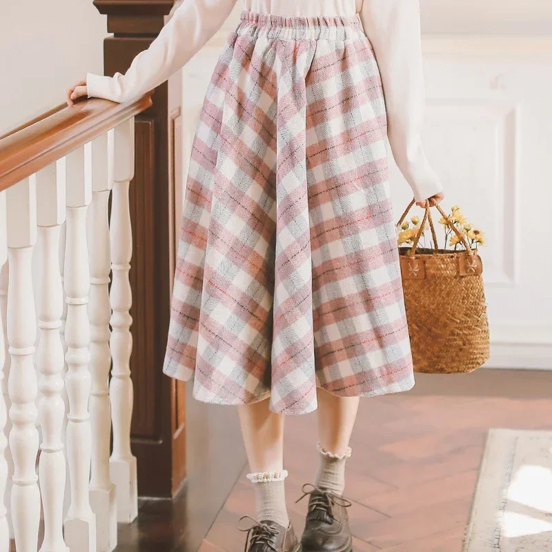 2024 HOT Autumn Winter Elegant Women Skirts Vintage Plaid Woolen Woven Skirts High Quality High-waisted Retro Sweet Female Skirt