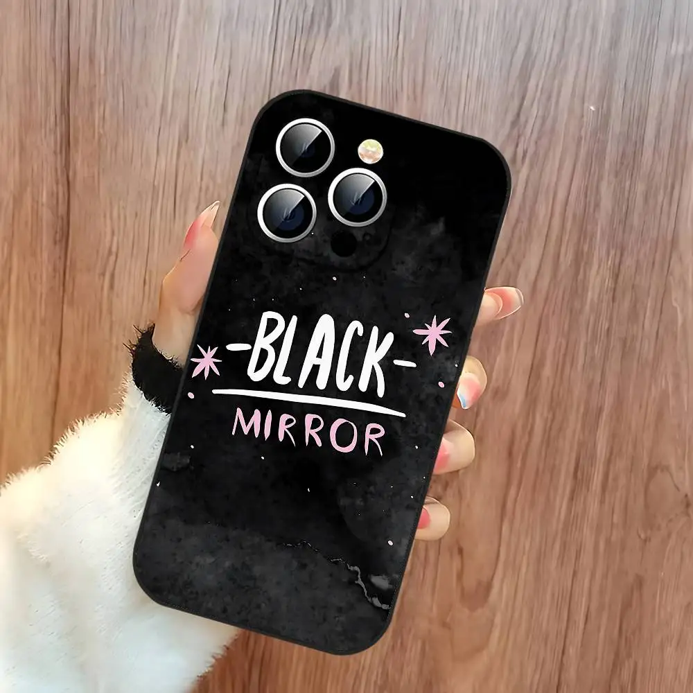 حافظة هاتف كلاسيكية من TV B-Black M-Mirror لهاتف آيفون 17 16 15 14 13 12 11 X XR XS Plus Pro Max غطاء أسود ناعم صغير #4