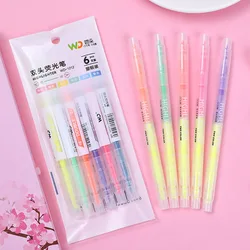 6pcs Highlighter Pen Set Double Headed Kawaii Fluorescence Colour Marker Highlighters Painting Art School Supplies Stationery