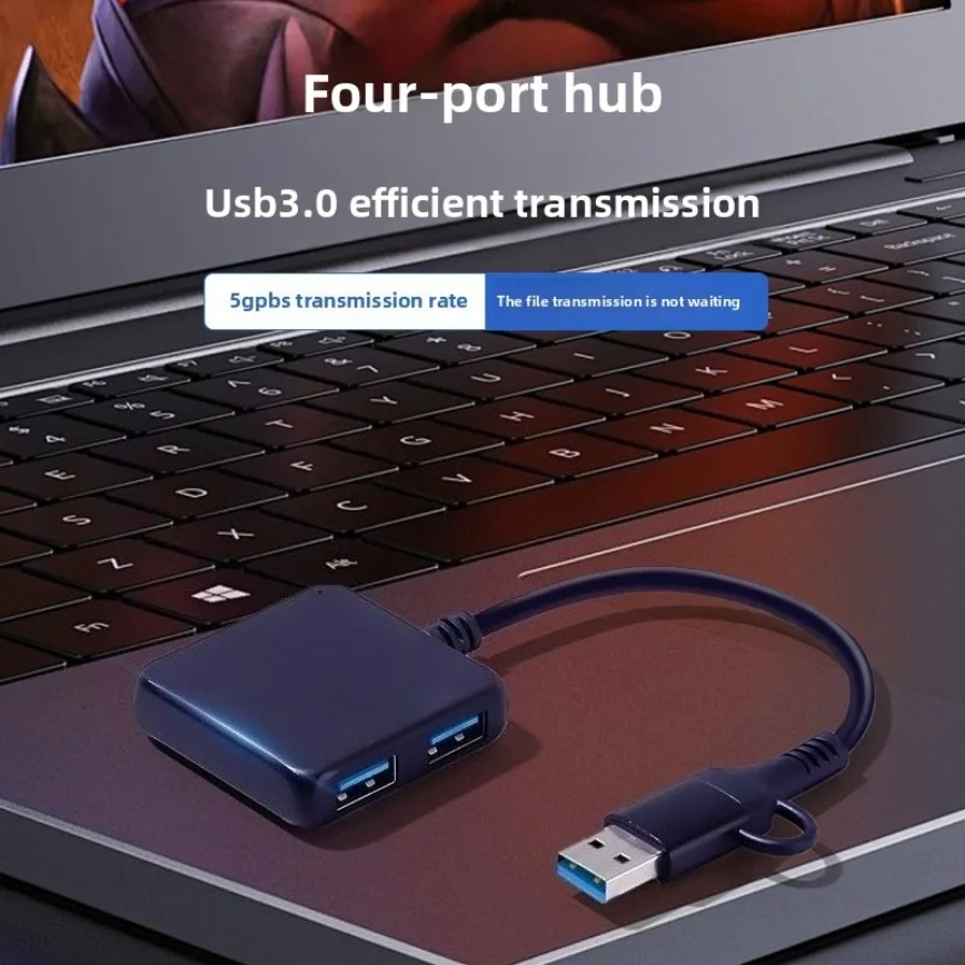 USB 3.0 Hub 4 Ports USB-A + USB-C Splitter Type-C & USB Expander for Laptop Desktop PC Mouse Keyboard Flash Drive U Disk Printer