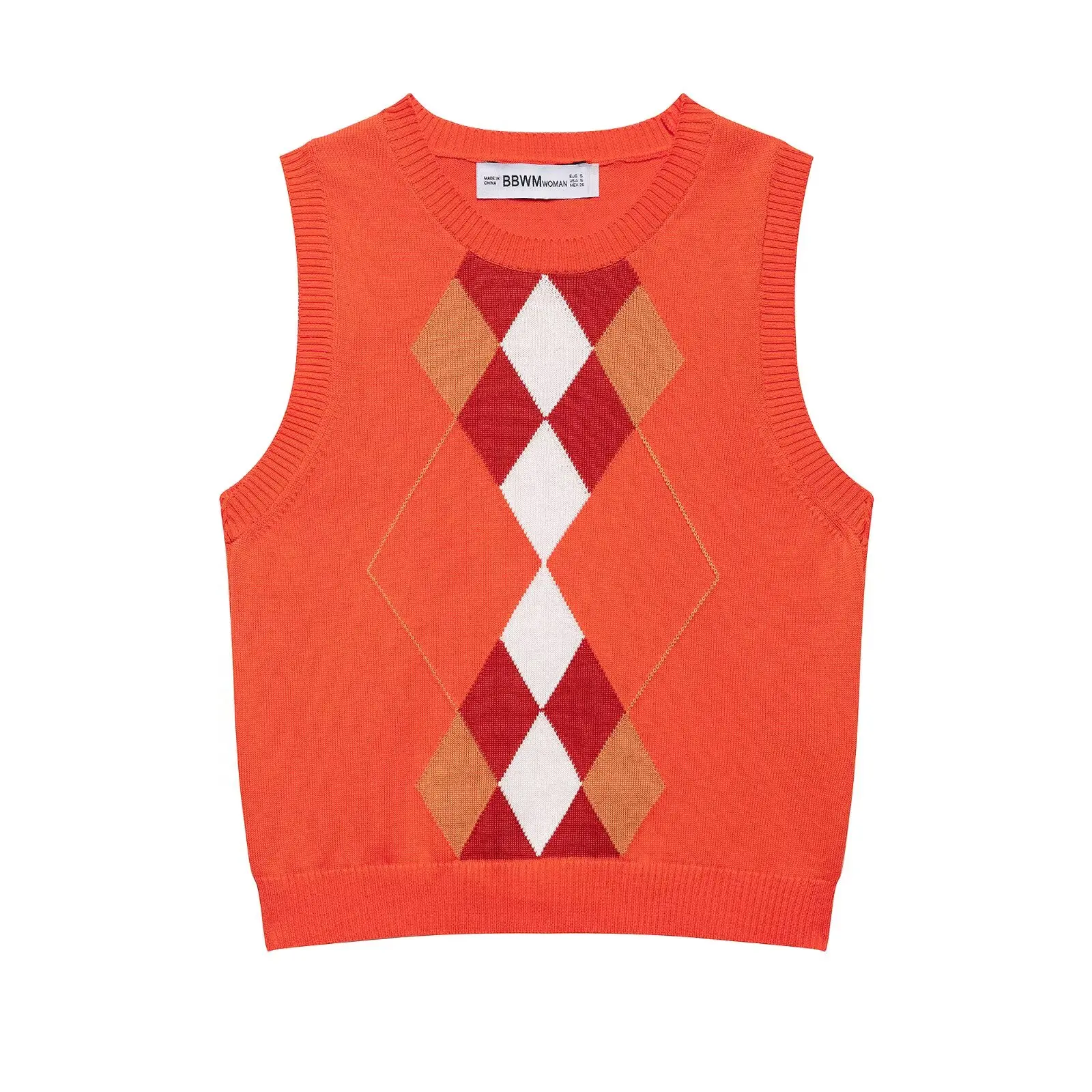 

Zevity Women Fashion Sleeveless Diamond Pattern Knitting Slim Blouse Femme O Neck Vest Shirts Blusas Chic Crop Tops LS9138