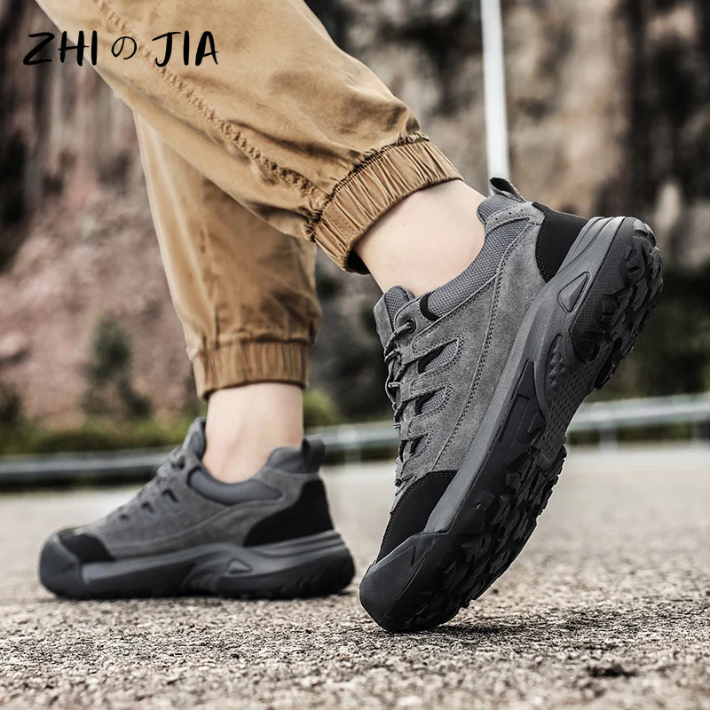 Men\'s Outdoor Leather Mountaineering Shoes Anti slip Wear Resistant Sneaker Spring Autumn Fashion Casual Shoes Hiking Footwear
