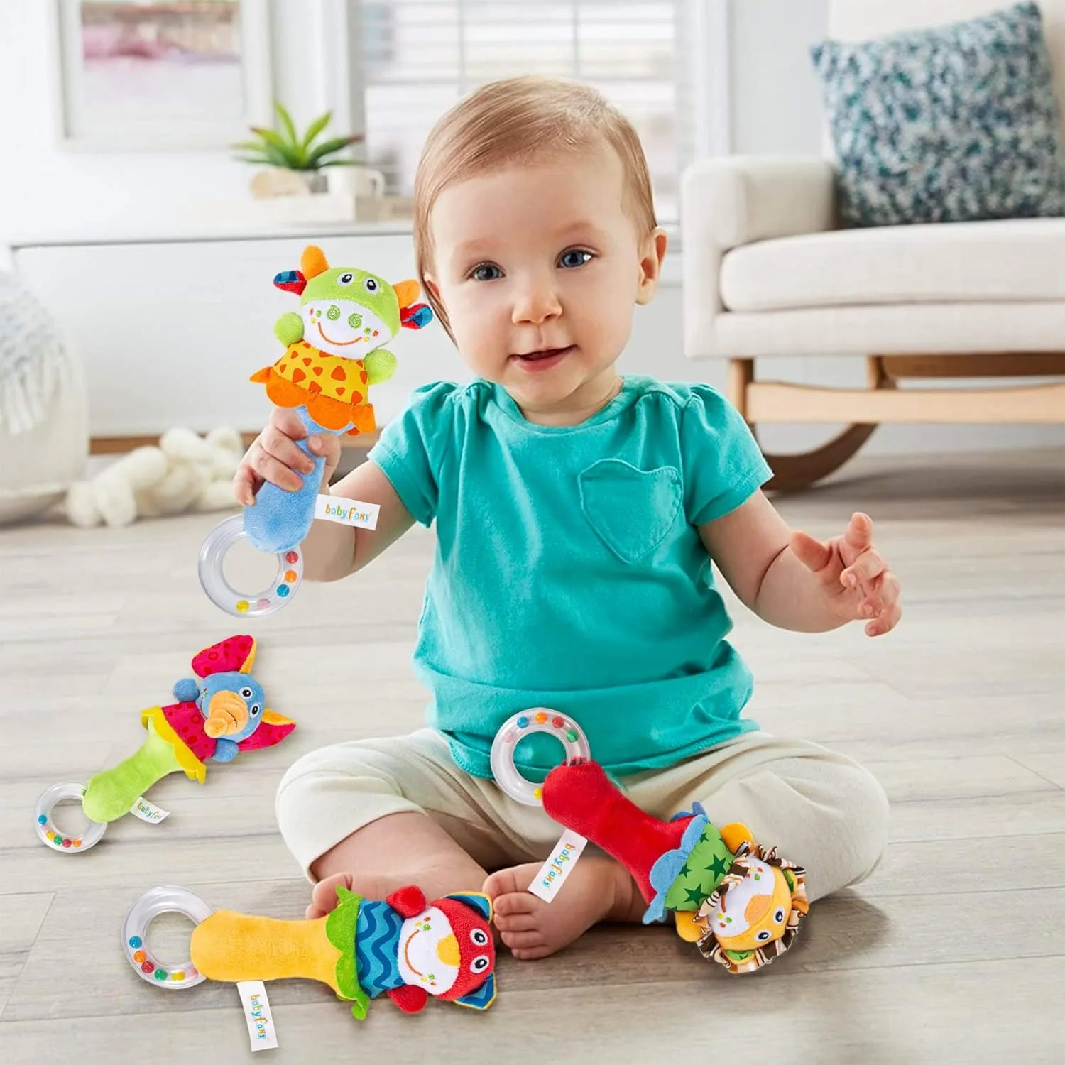 4-pak miękkich grzechotek dla niemowląt - zabawki do rozwoju sensorycznego dla niemowląt - urocze pluszowe dzwoneczki - idealny prezent dla dziecka