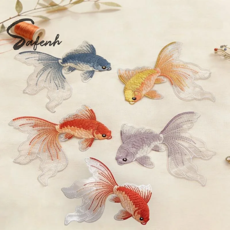2Pcs Multi-Color Goldfish Embroidery Patches Fabric For T-Shirt Bags Hats Accessories DIY Iron On Stickers Repair