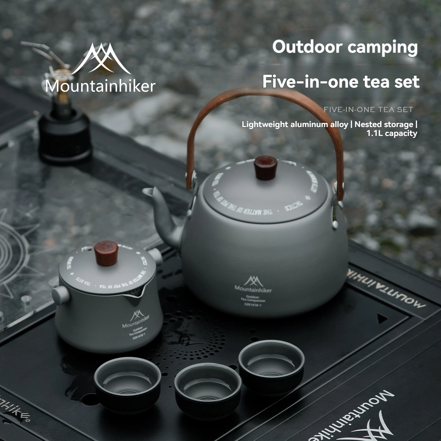 

SZK1418 SZK1418-1 Mochikawa Kettle Set Outdoor Camping Tea Set Lightweight Aluminum Alloy 5-in-1 Water Boiler Teapot