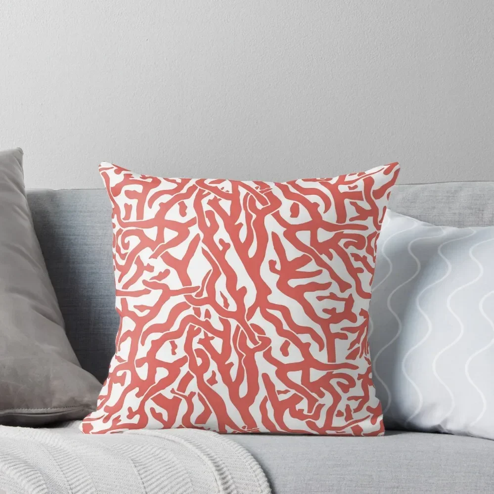 

Coral Reef Pattern Reddish Coral White Coastal Beach House Throw Pillow autumn pillowcase Christmas Pillow Cases Pillow