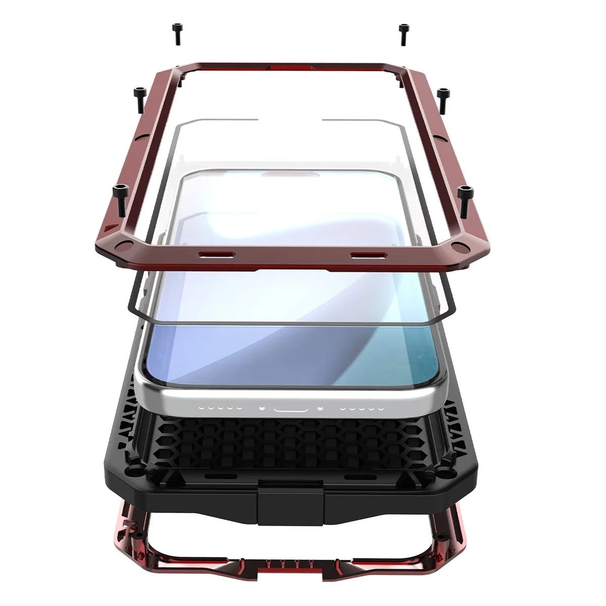 حافظة معدنية لهاتف آيفون اير 17 16e 16 15 14 13 12 11 Pro Max XS XR 8 7 Plus غطاء صلب قوي مقاوم للصدمات شاشة زجاجية