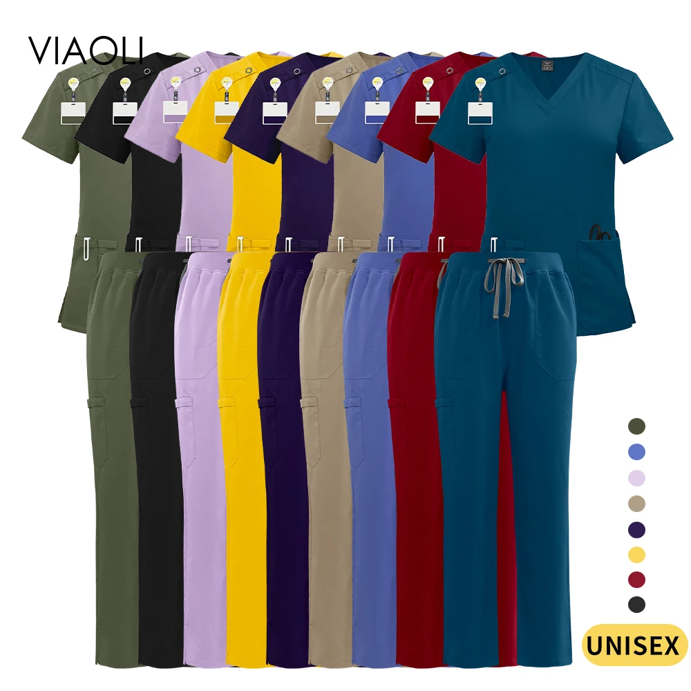 Unisex Medical Surgical Uniforms Clinical Doctor Nurse Scrub Set Dentist Vet Nursing Clothes Beauty Work Wear Straight Pant Suit