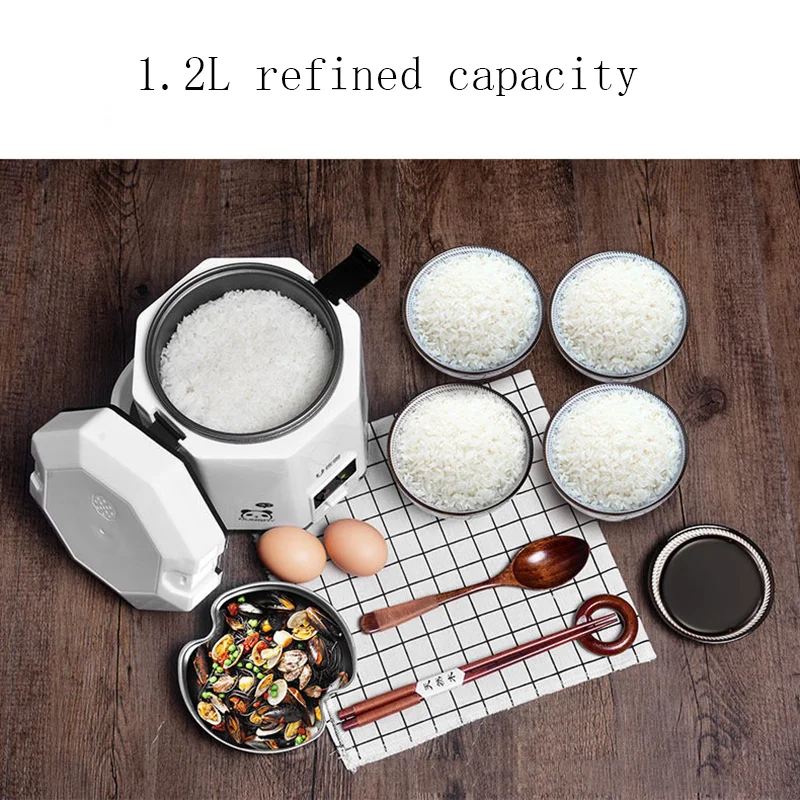 1.2L Mini Electric Rice Cooker 2 Layers Heating Food Steamer Multifunction Meal Cooking Pot 1-2 People Lunch Box