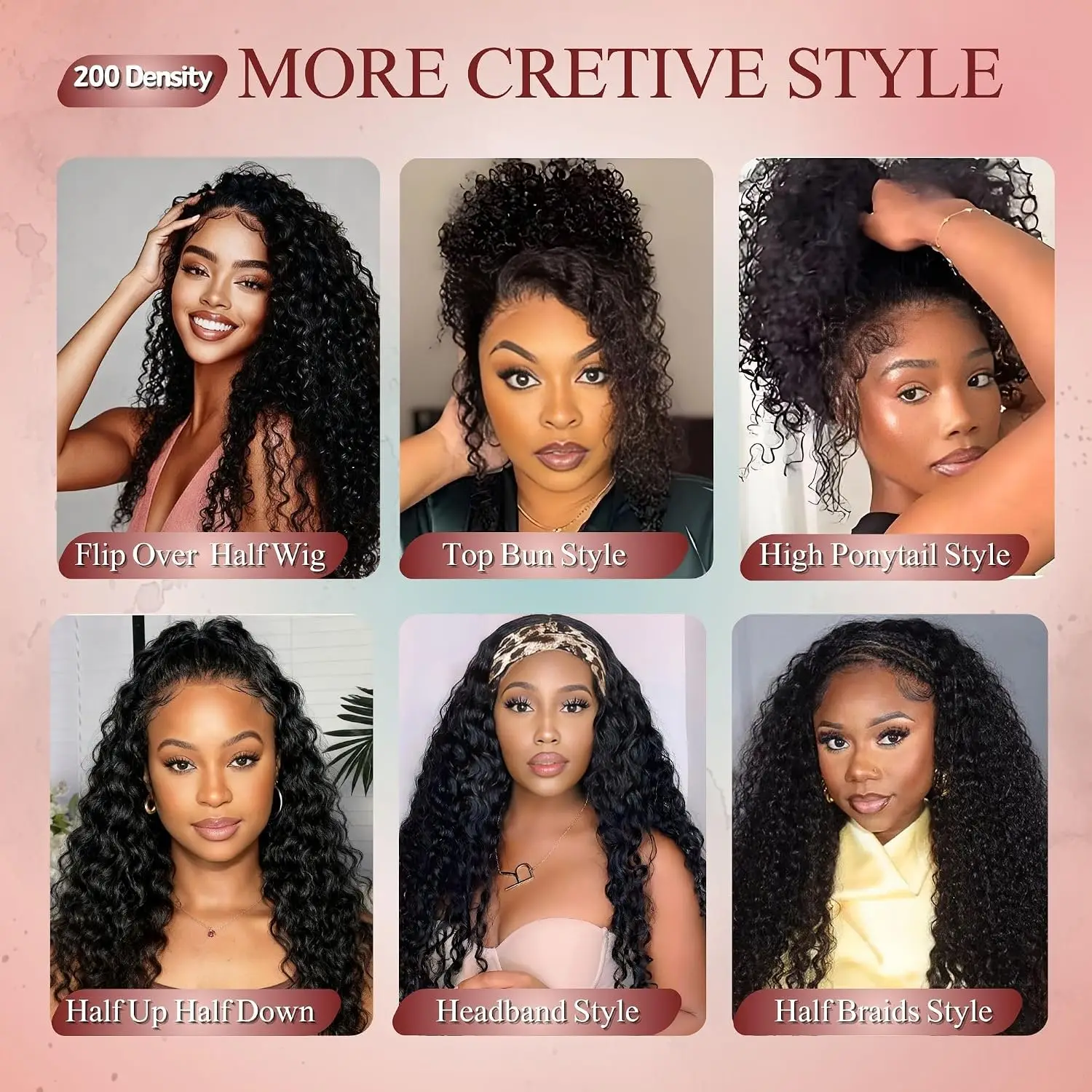 Deep Wave Half Wig Human Hair 24inch Wear and MachineCurly Wig 200% Density 3 In 1 Seamless Flip Over Drawstring No Headband Wig for Black Women Beginner Friendly Natural Color