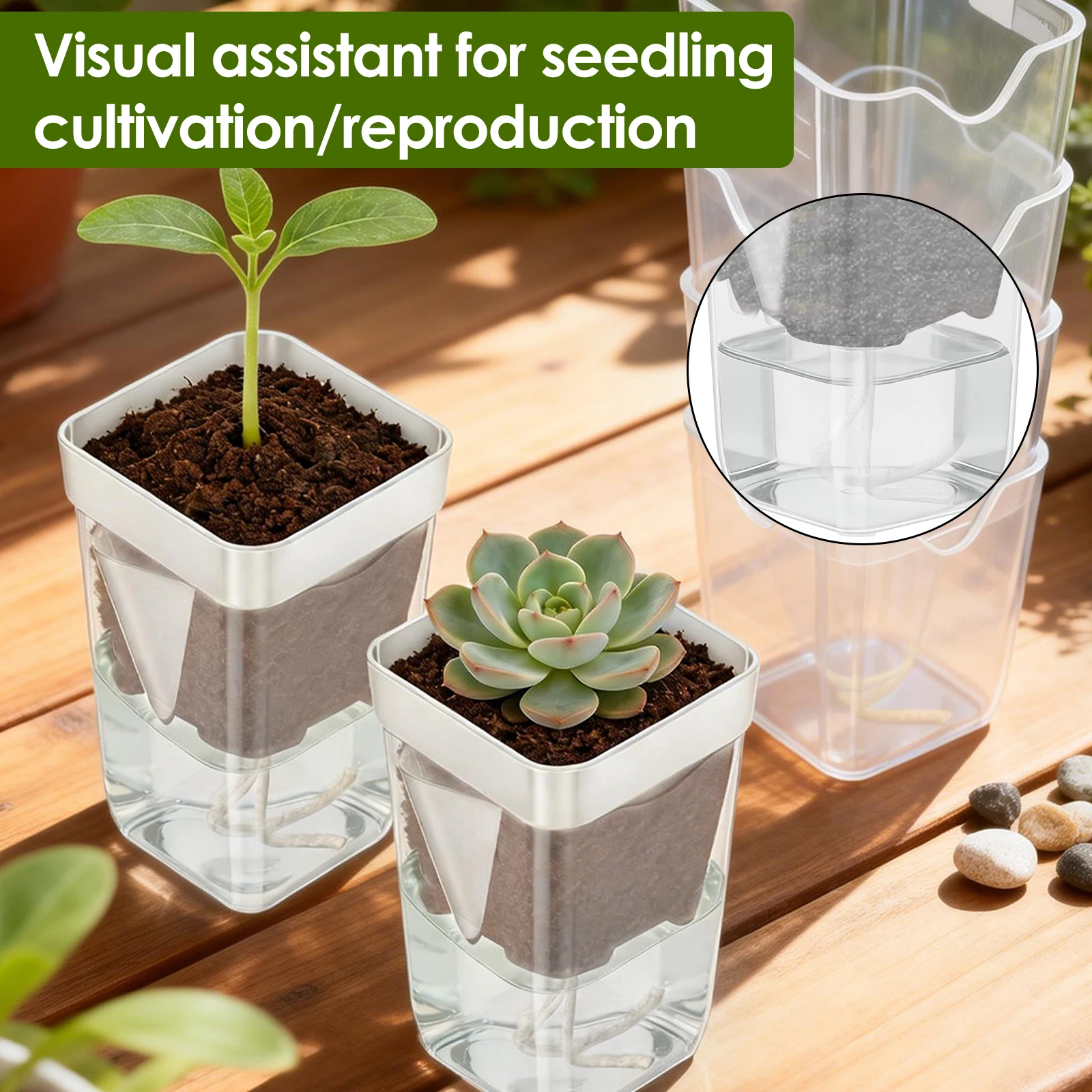 12Pcs Self Watering Planter Transparent Flower Plant Pot with Reservoir and Drainage Holes Semi Hydroponic Pot Garden Accessory