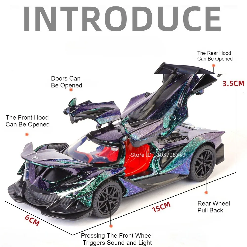 1:32 Apollo IE EVO Modell Sportwagen Spielzeug Legierung Diecast Miniatur Supercars Sound Licht Türen Geöffnet Zurückziehen Spielzeug Geschenke für Kinder