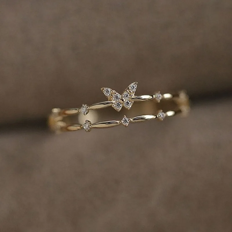 anillos mujer boda tous joyería mujer anillos aesthetic Anillos de circón de cristal de mariposa Vintage para mujer, anillo ajustable abierto de Animal, regalo de San Valentín para novia, joyería de boda