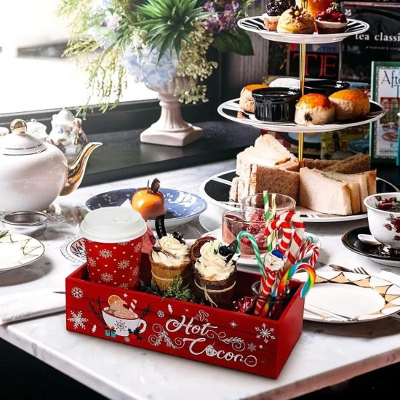 

Solid Wood Christmas Decoration Desktop Storage Box Restaurant Coffee Pastry Container Wooden Candy Snacks Makeup Organizer Box